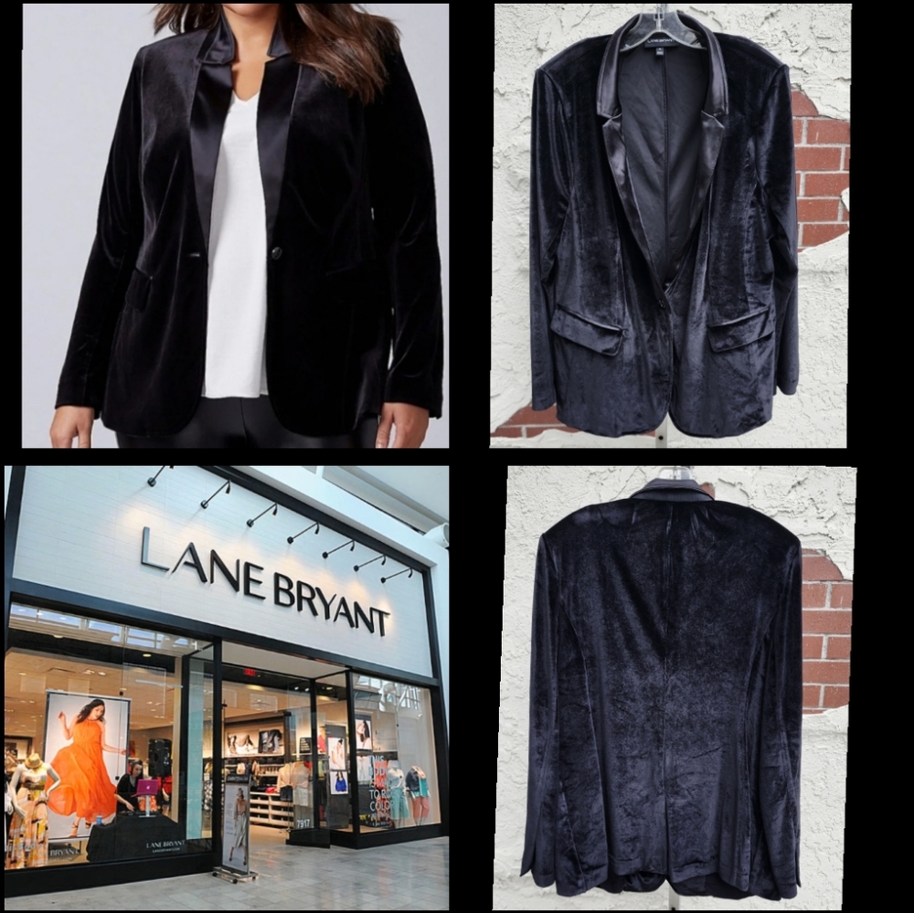 18 LANE BRYANT Tuxedo Blazer Velvet Black Long Sleeve Cocktail Party Formal